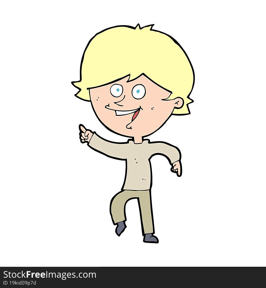 cartoon happy pointing man