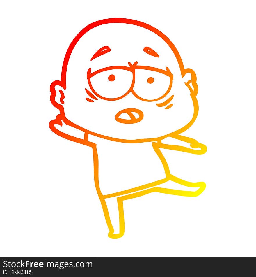 warm gradient line drawing cartoon tired bald man