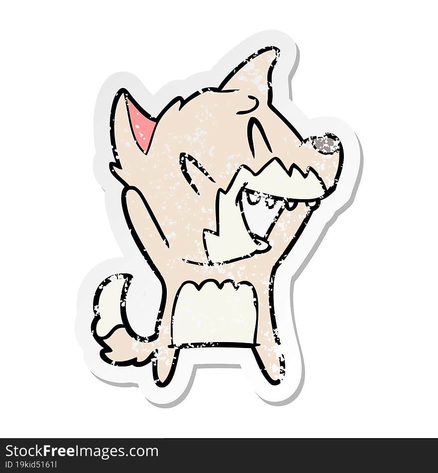 distressed sticker of a laughing fox cartoon