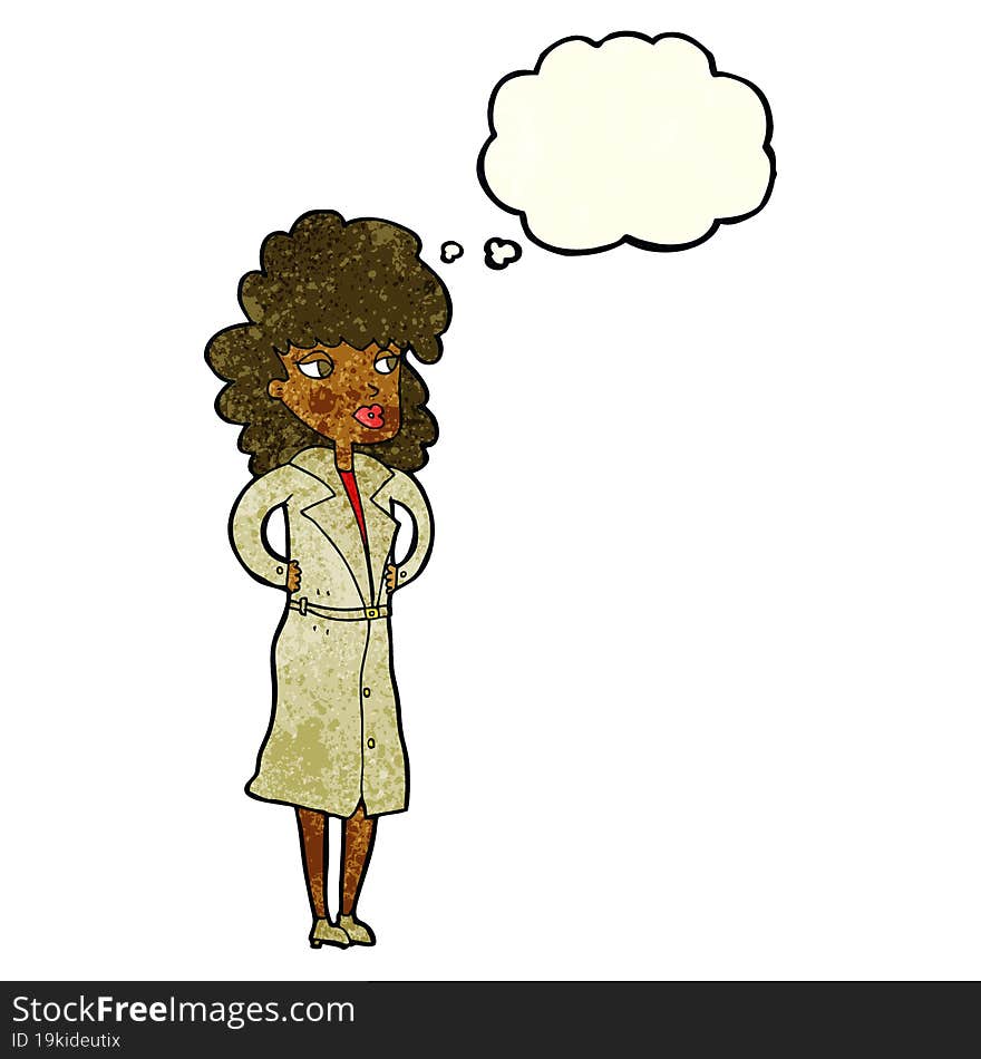 Cartoon Woman In Trench Coat With Thought Bubble