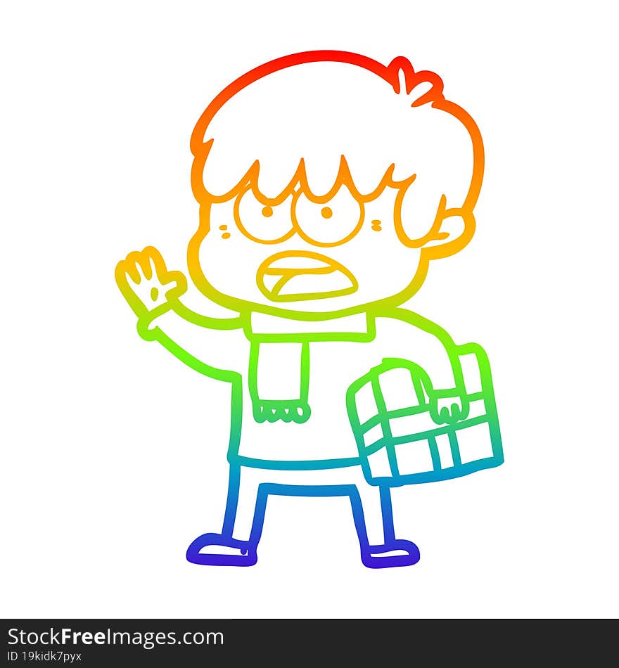 rainbow gradient line drawing worried cartoon boy