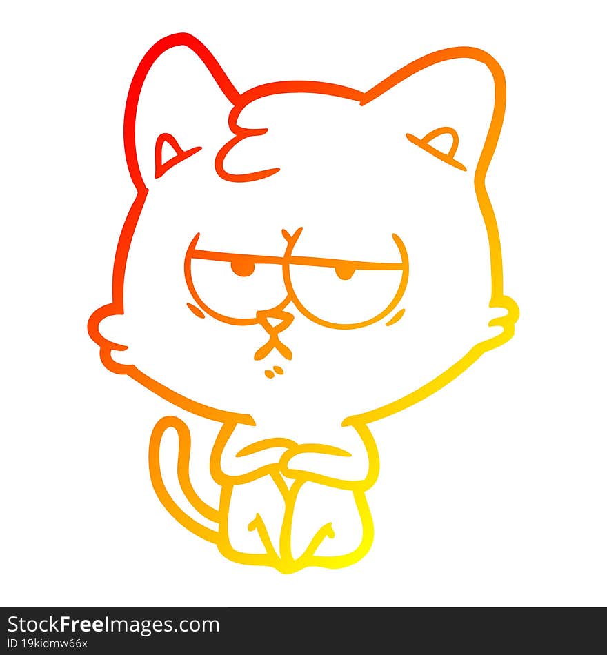 warm gradient line drawing bored cartoon cat