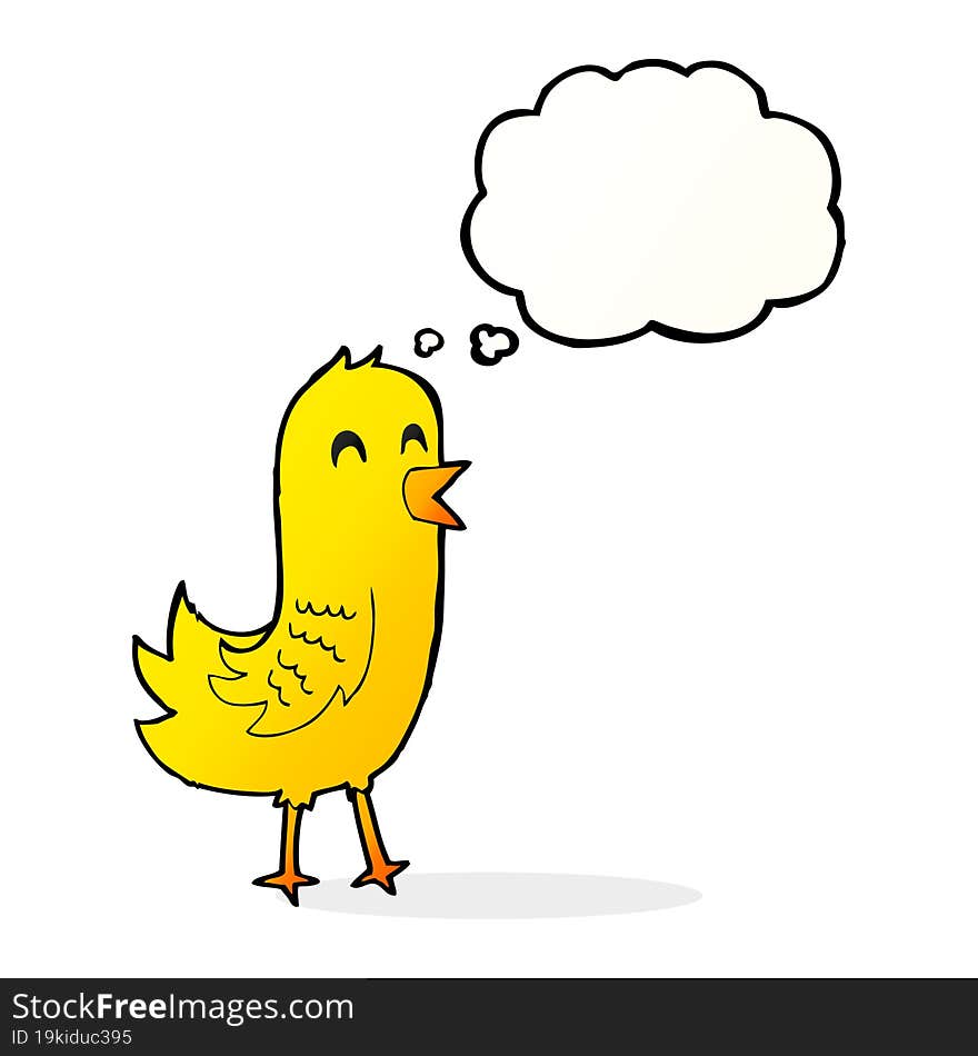 cartoon happy bird with thought bubble