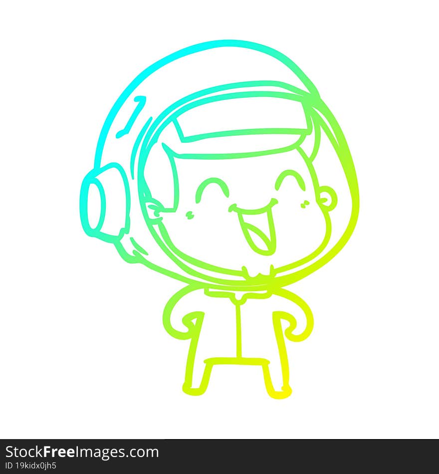 cold gradient line drawing of a happy cartoon astronaut