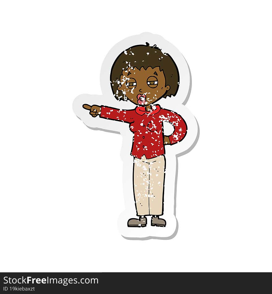 retro distressed sticker of a cartoon woman telling off