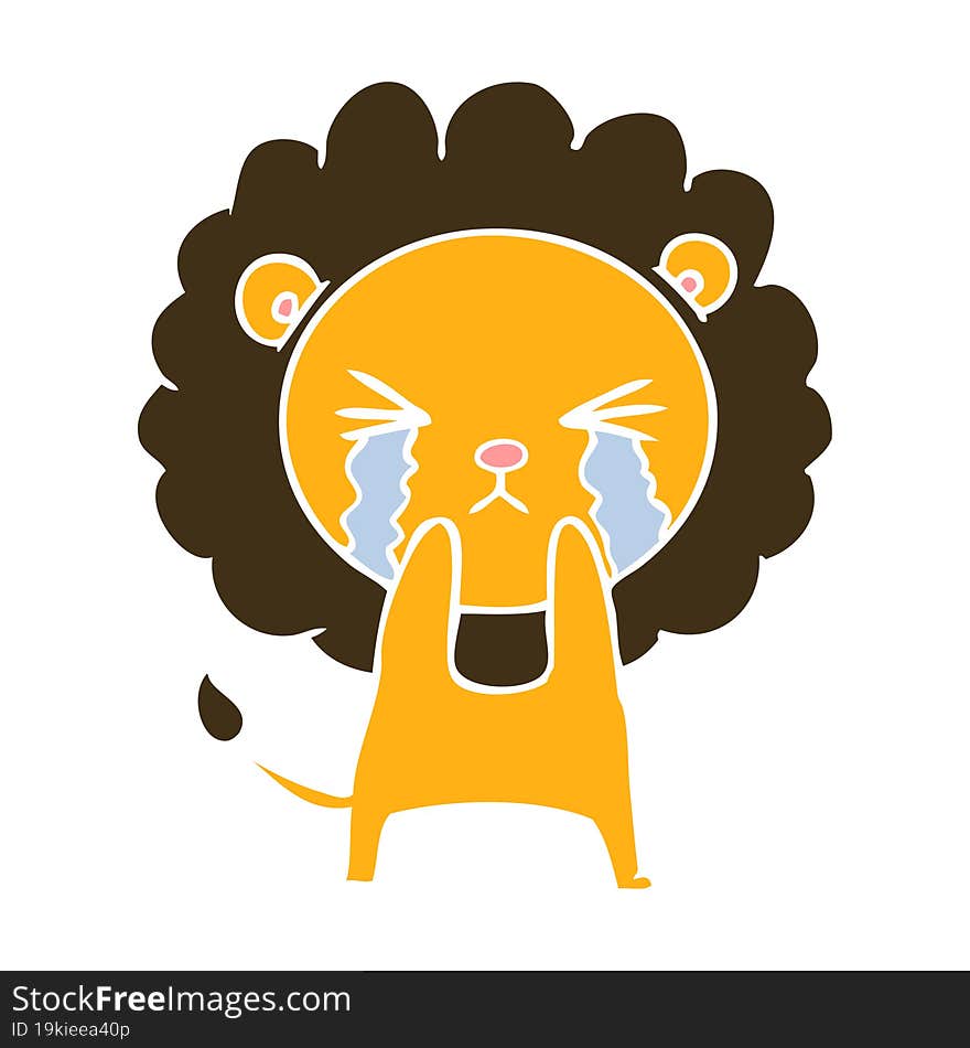 flat color style cartoon crying lion