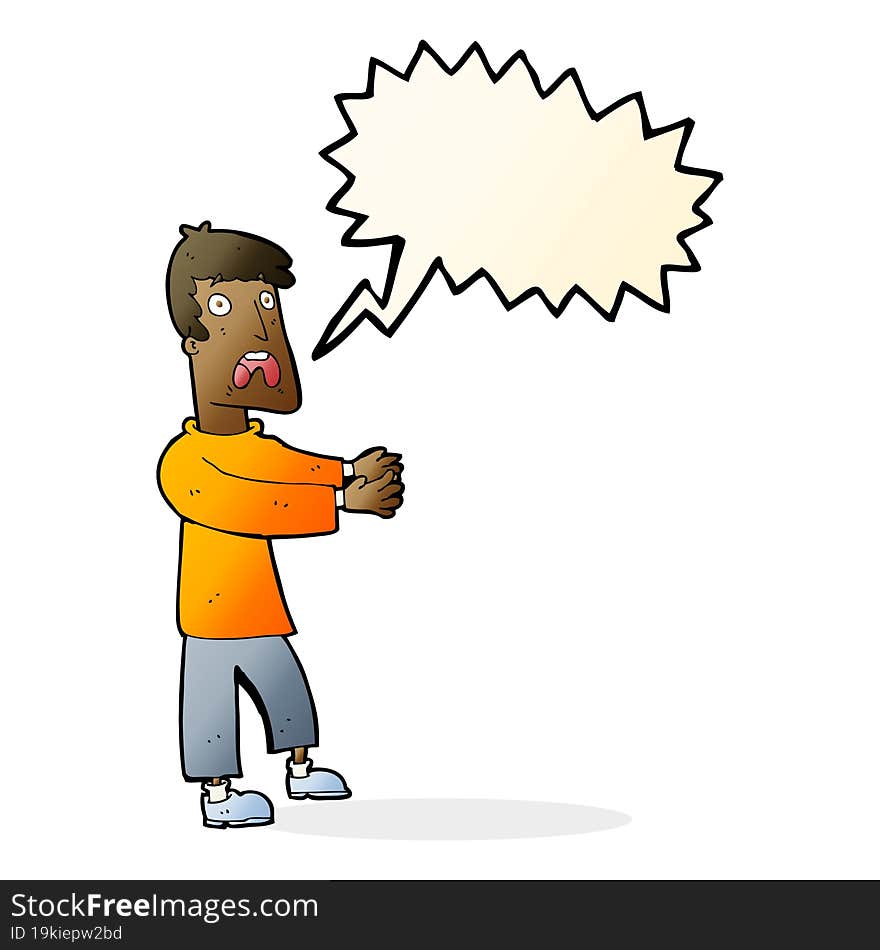 Cartoon Terrified Man With Speech Bubble