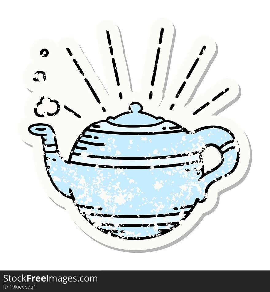 grunge sticker of tattoo style steaming teapot