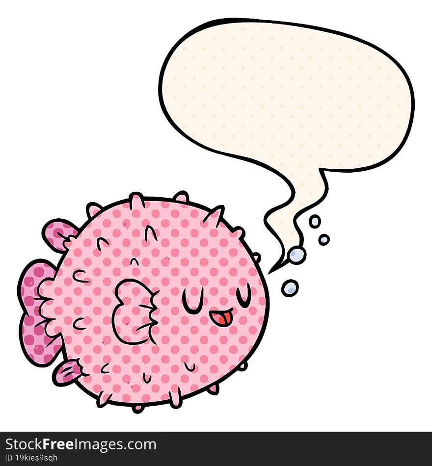 cartoon blowfish and speech bubble in comic book style