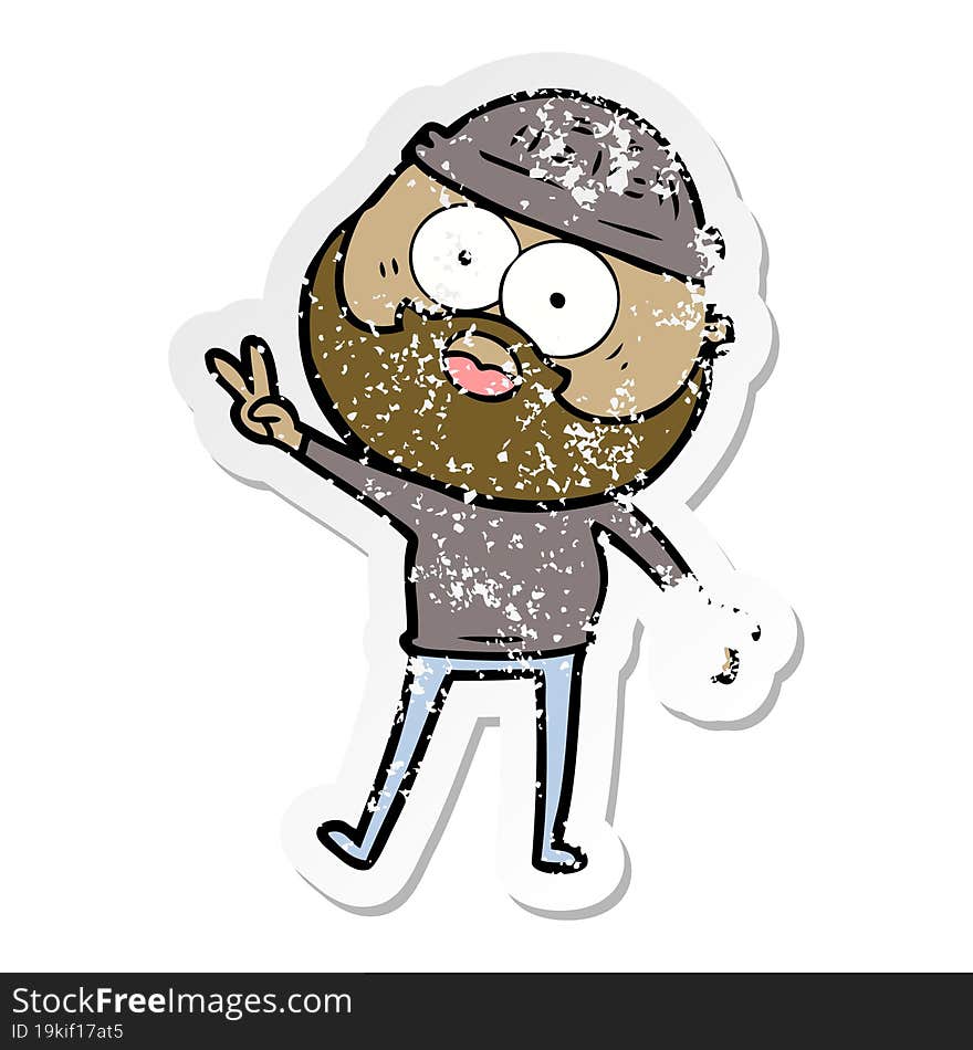 distressed sticker of a cartoon bearded man