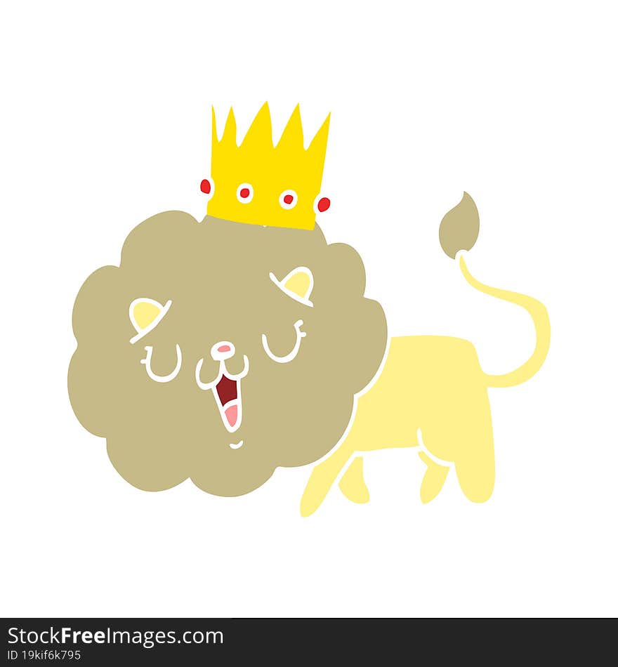 Flat Color Style Cartoon Lion With Crown