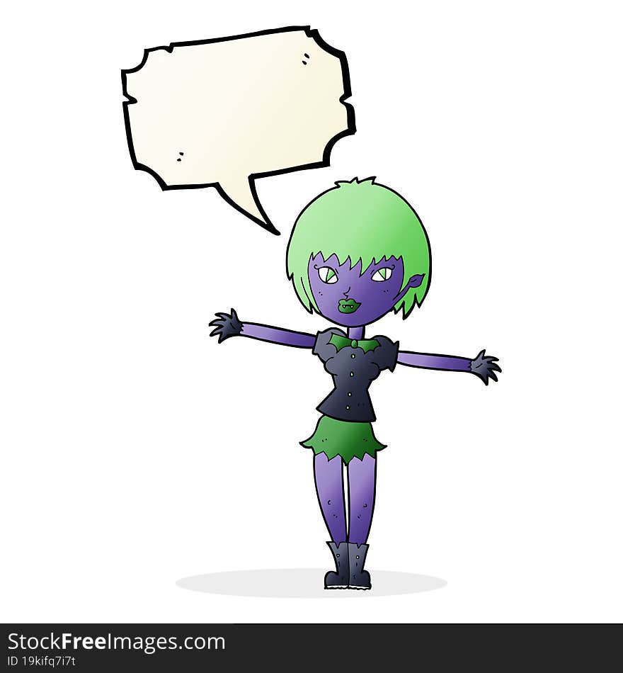 cartoon vampire girl with speech bubble