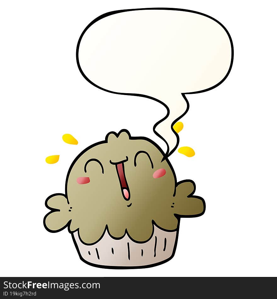 Cute Cartoon Pie And Speech Bubble In Smooth Gradient Style