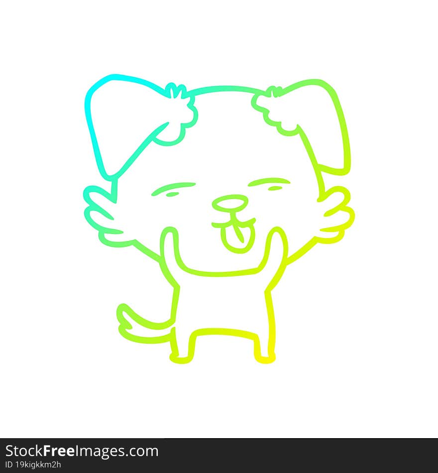 cold gradient line drawing cartoon dog sticking out tongue