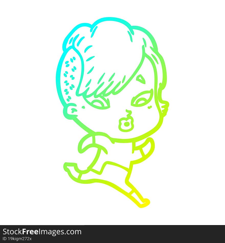 cold gradient line drawing cartoon surprised girl in science fiction clothes