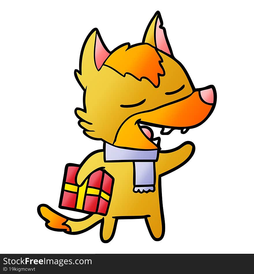 fox cartoon character with present. fox cartoon character with present