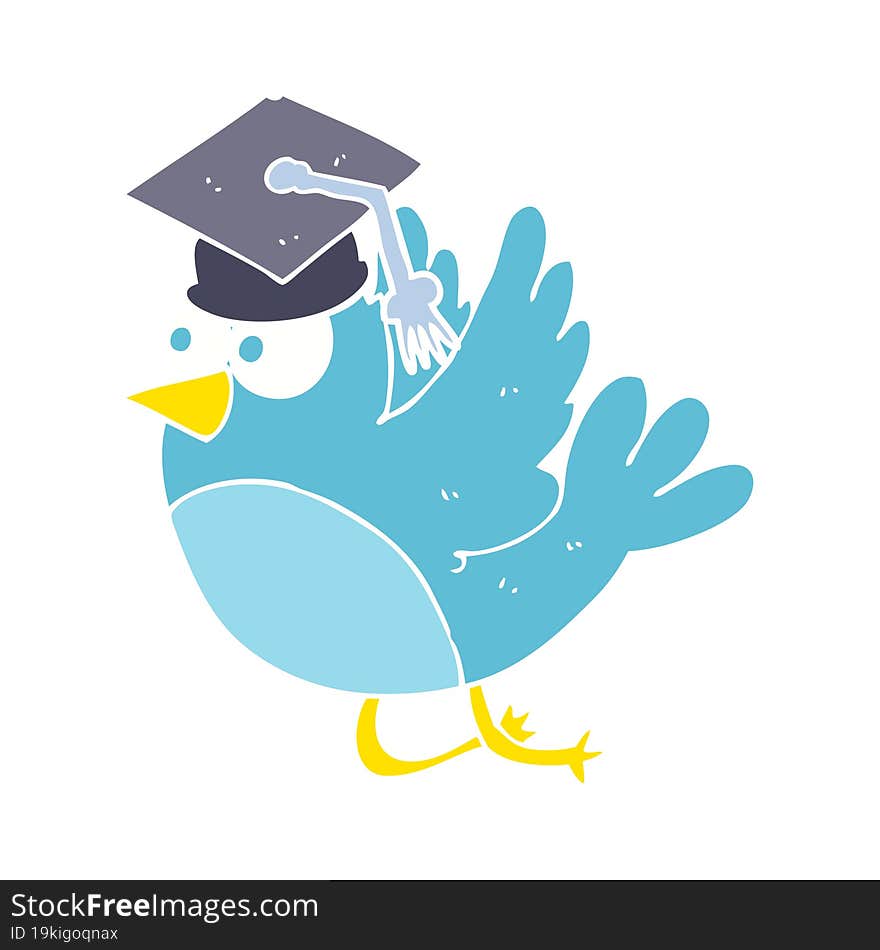 flat color illustration of bird wearing graduation cap. flat color illustration of bird wearing graduation cap