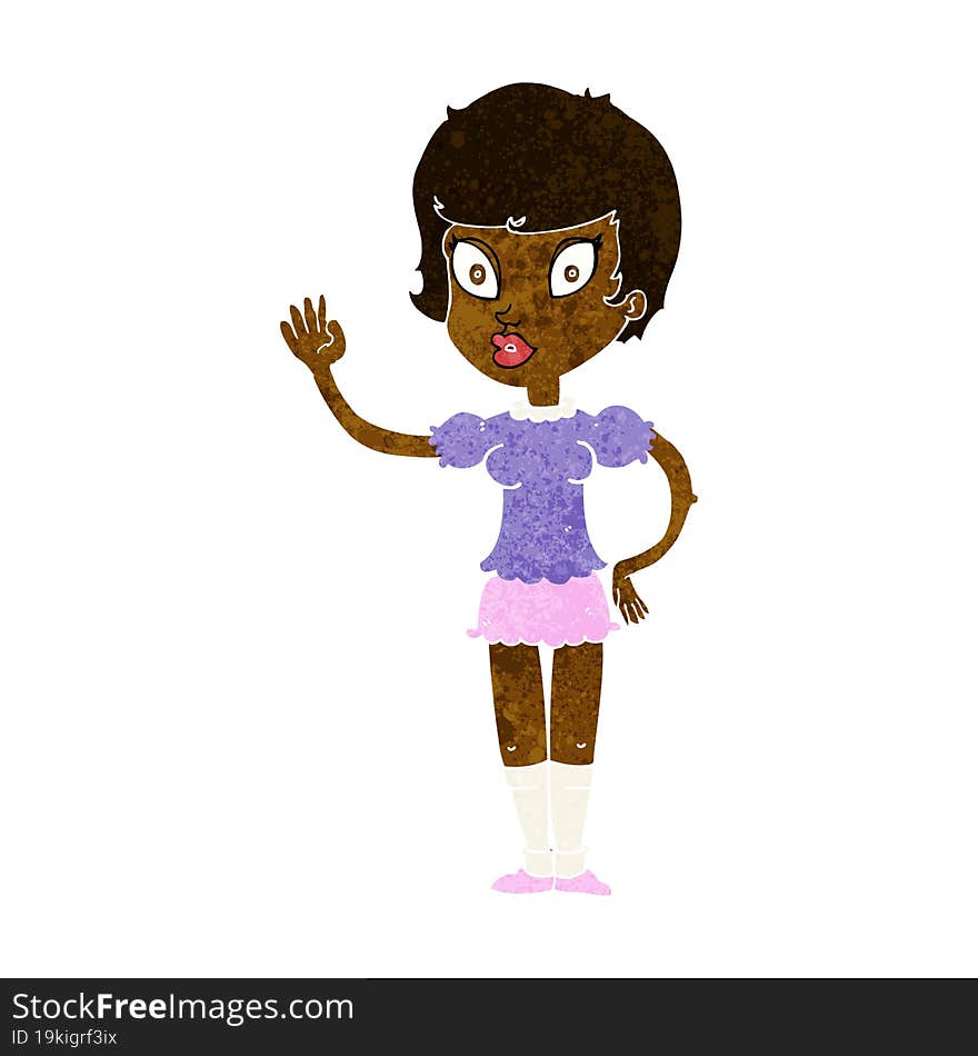 cartoon pretty girl waving