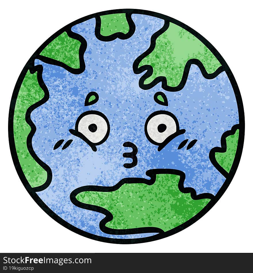 retro grunge texture cartoon of a planet earth