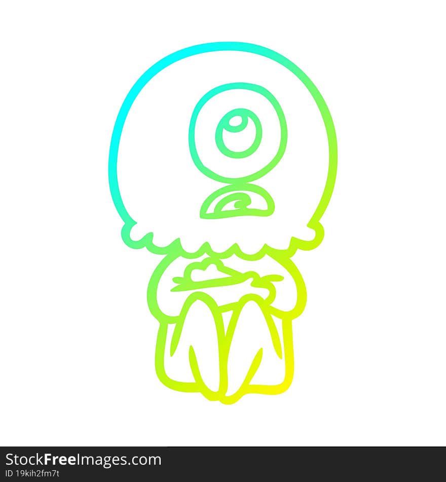 cold gradient line drawing of a cartoon cyclops alien spaceman