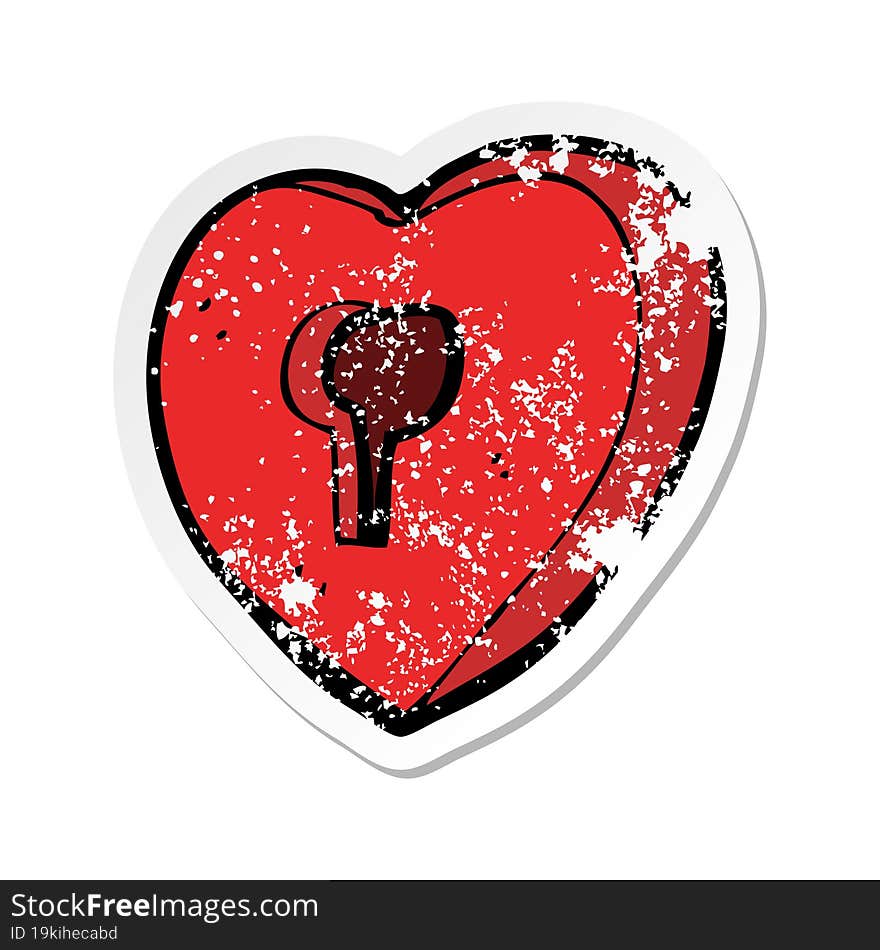 retro distressed sticker of a cartoon heart with keyhole