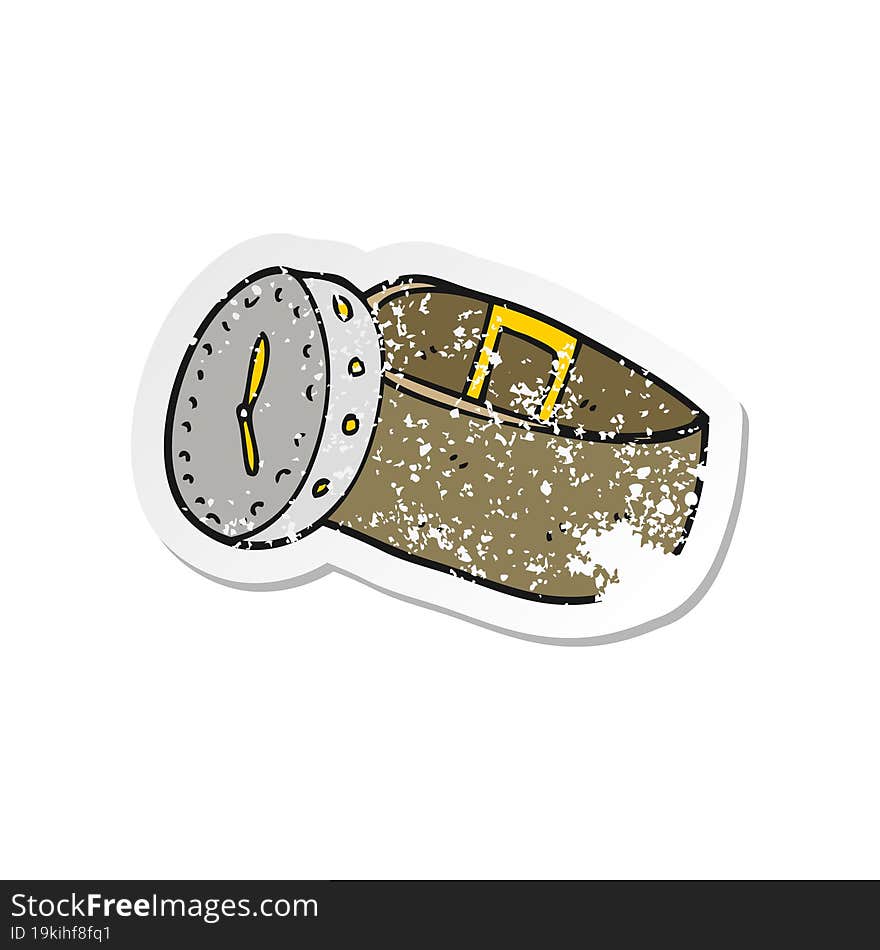 retro distressed sticker of a cartoon wrist watch