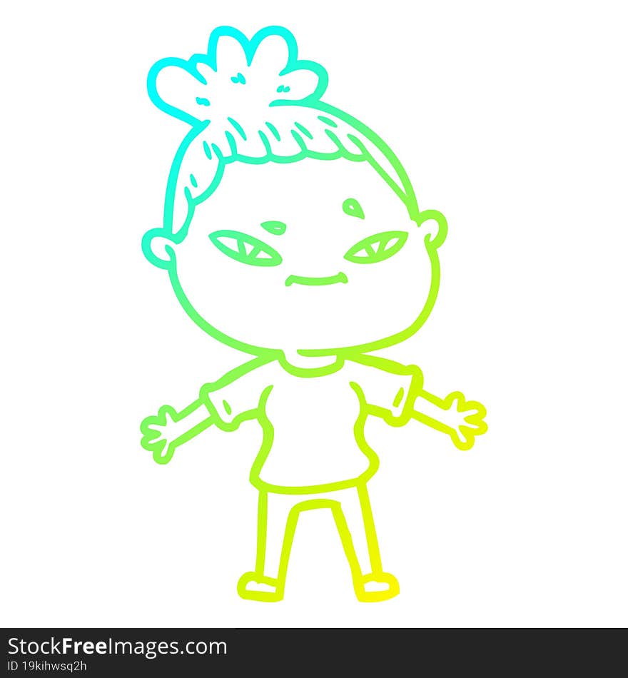 cold gradient line drawing of a cartoon woman