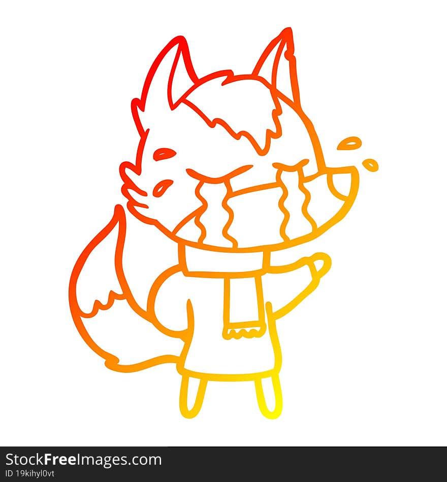 Warm Gradient Line Drawing Cartoon Crying Wolf