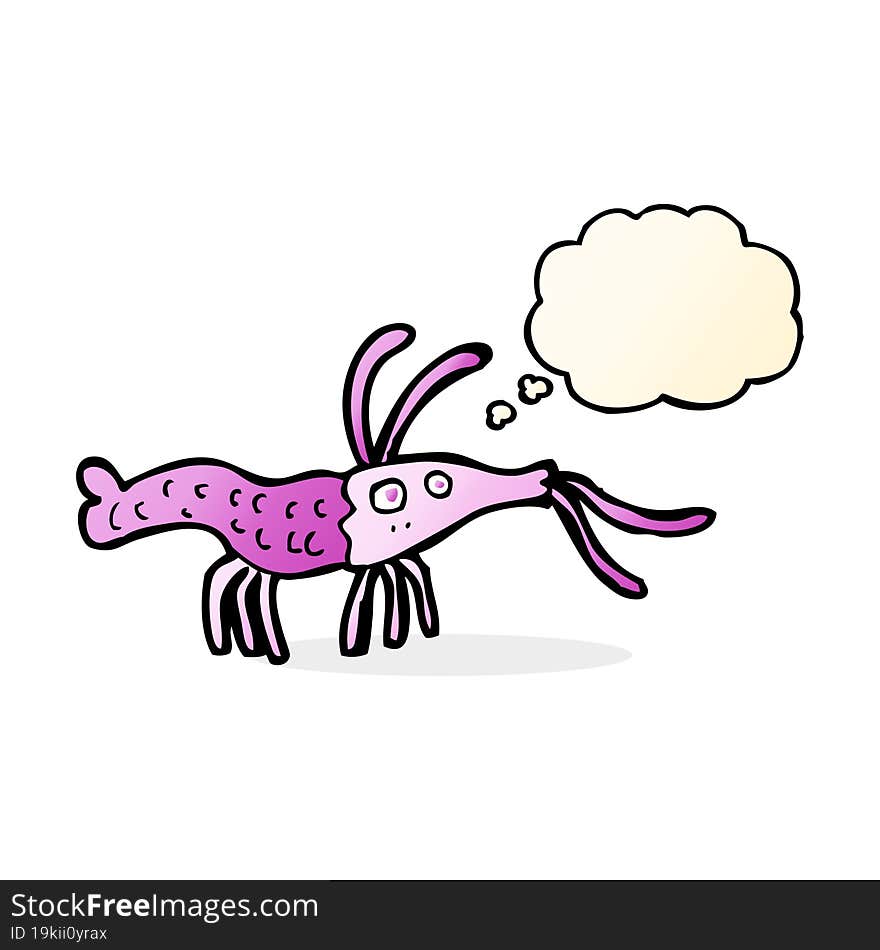 cartoon shrimp with thought bubble