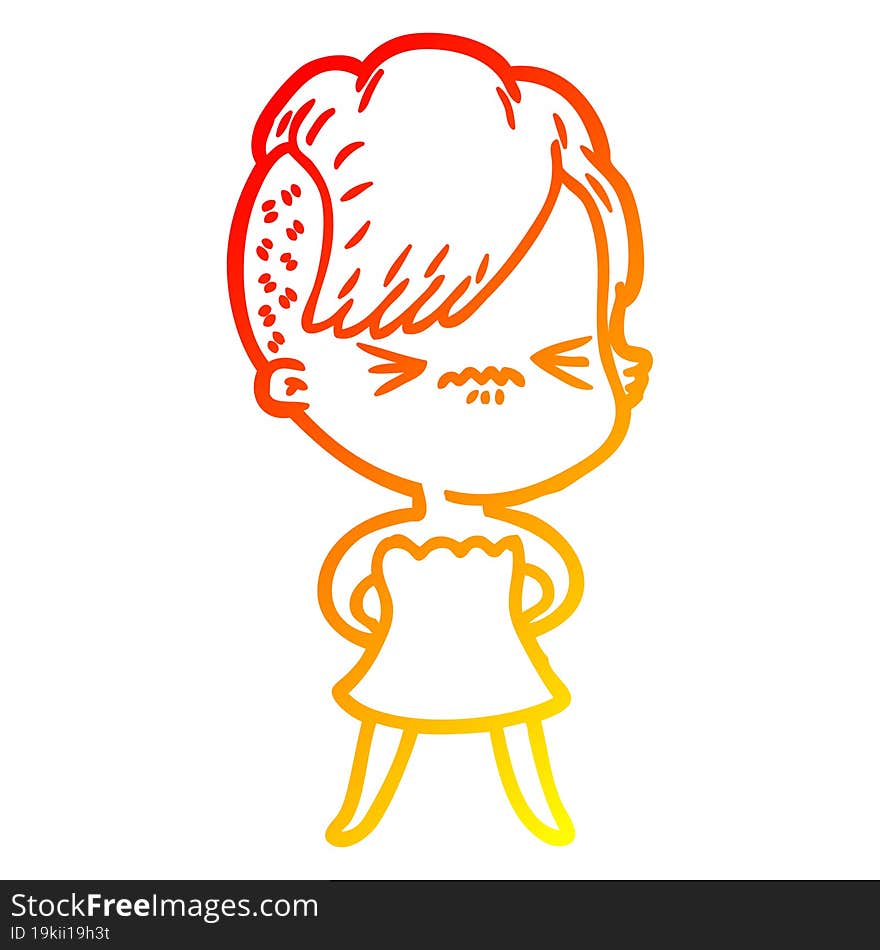 warm gradient line drawing cartoon annoyed hipster girl