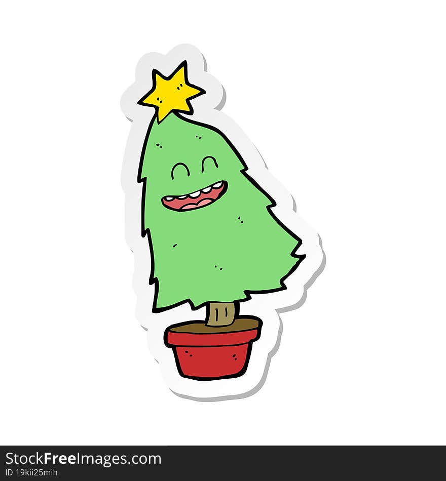 sticker of a cartoon dancing christmas tree