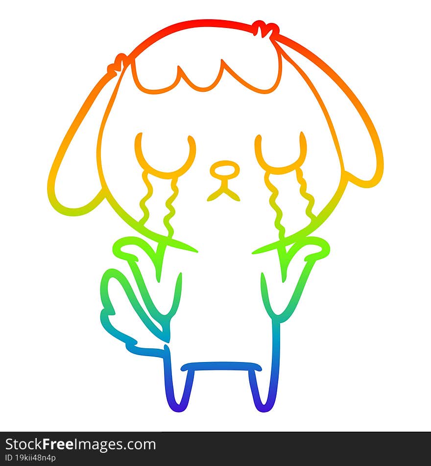 rainbow gradient line drawing cute cartoon dog crying