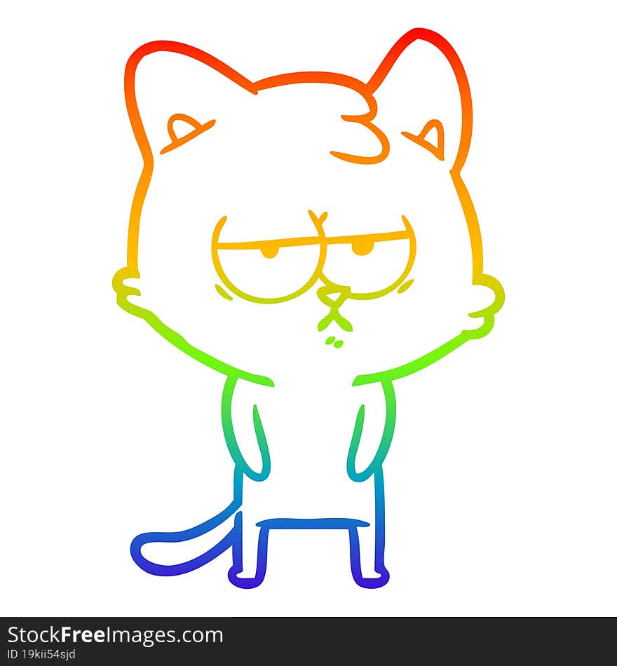 rainbow gradient line drawing bored cartoon cat