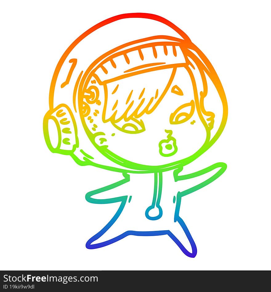 rainbow gradient line drawing of a cartoon astronaut woman