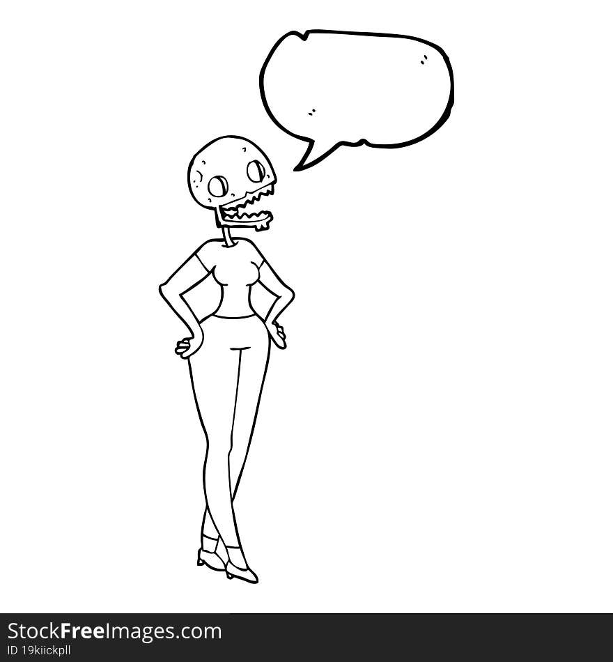 freehand drawn speech bubble cartoon zombie woman