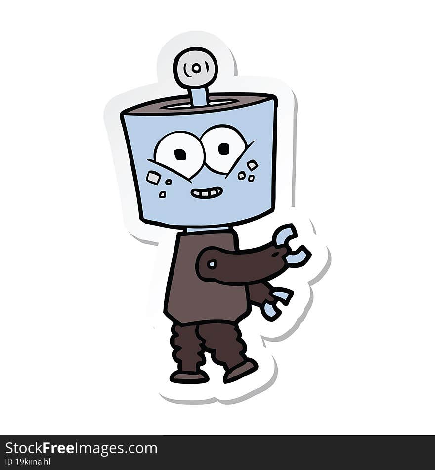 sticker of a happy cartoon robot