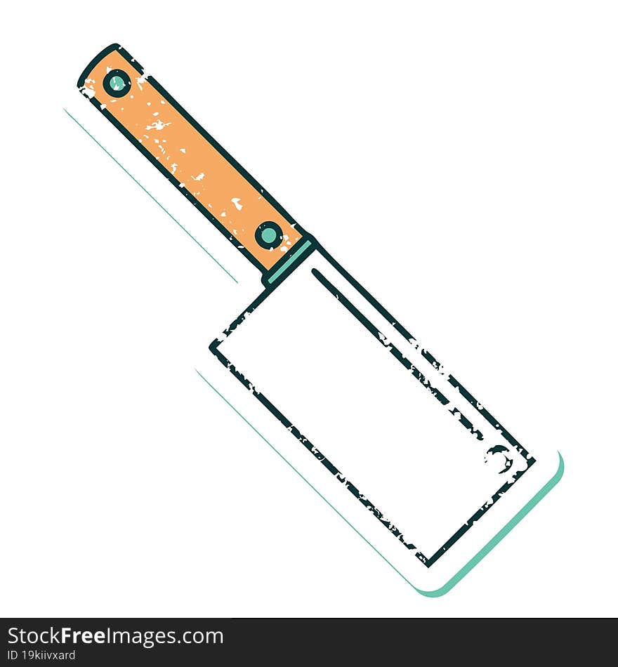 distressed sticker tattoo style icon of a meat cleaver