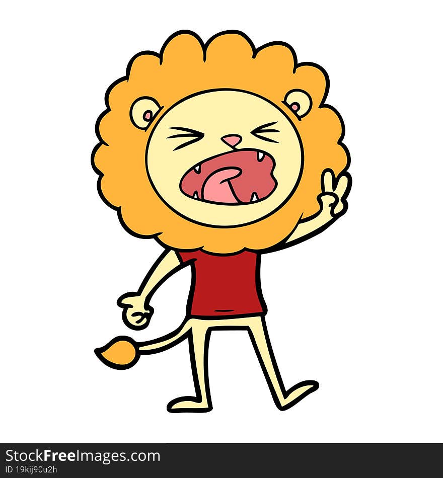 cartoon lion giving peac sign. cartoon lion giving peac sign