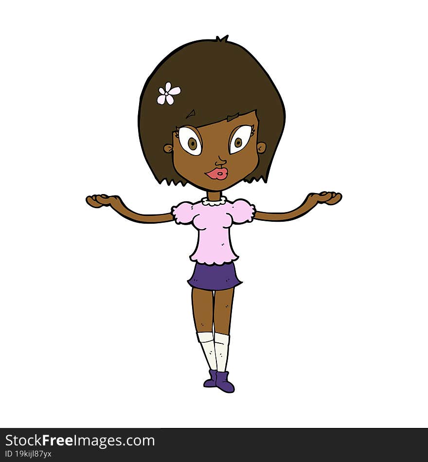 cartoon woman making balancing gesture