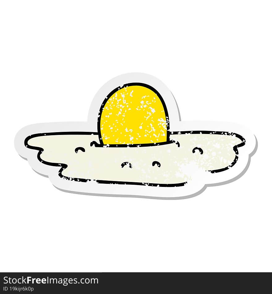 distressed sticker of a quirky hand drawn cartoon fried egg