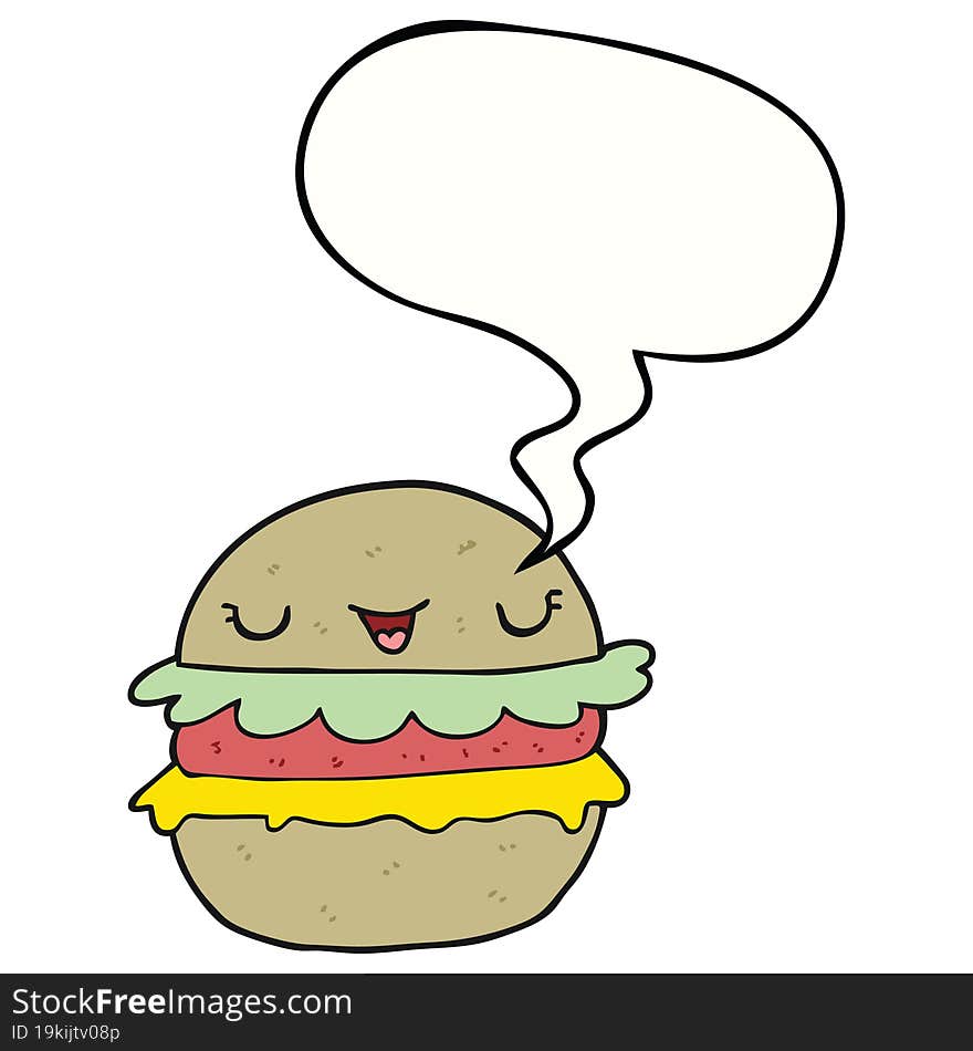 Cartoon Burger And Speech Bubble