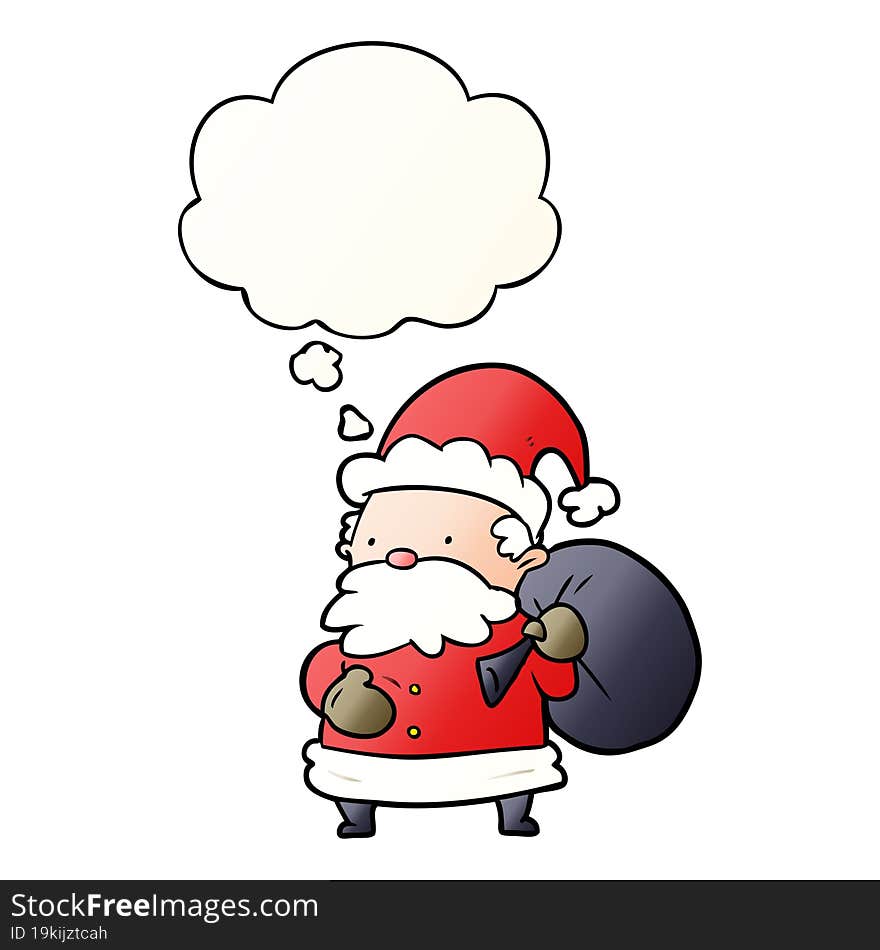 cartoon santa claus and thought bubble in smooth gradient style