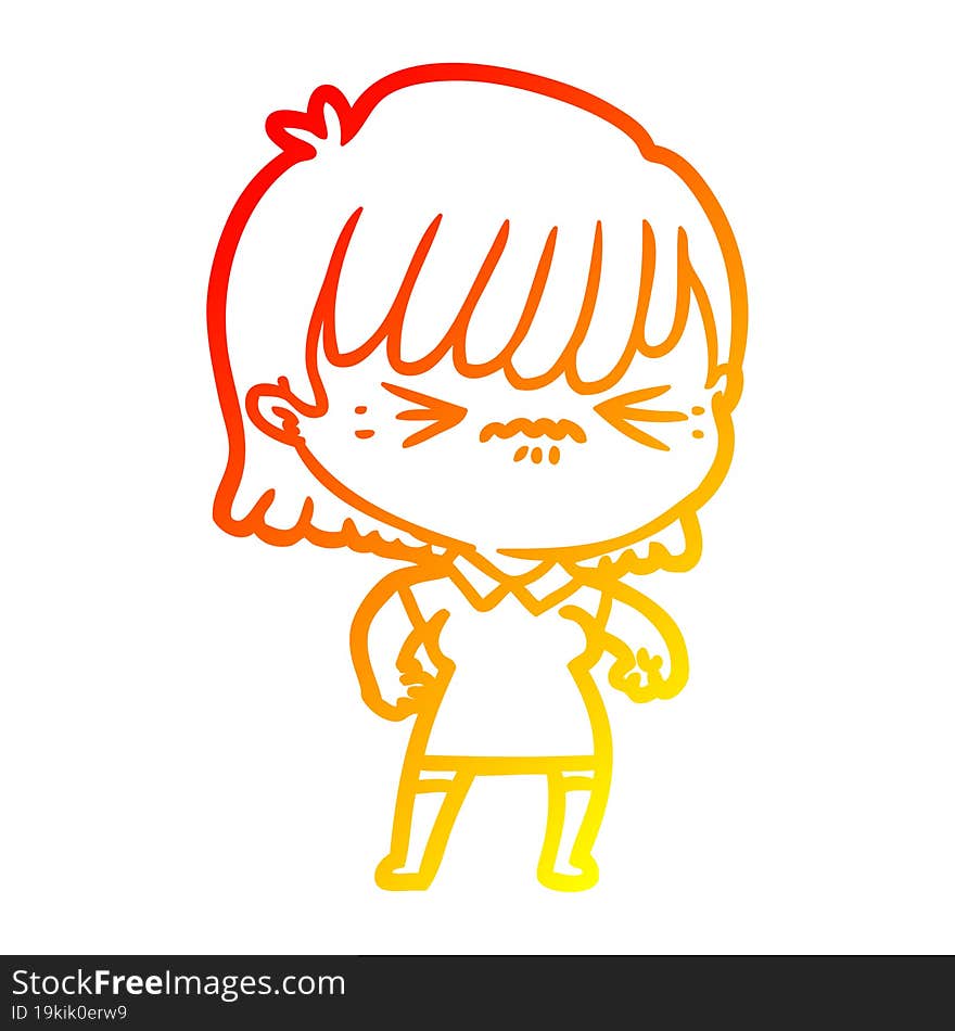 warm gradient line drawing annoyed cartoon girl