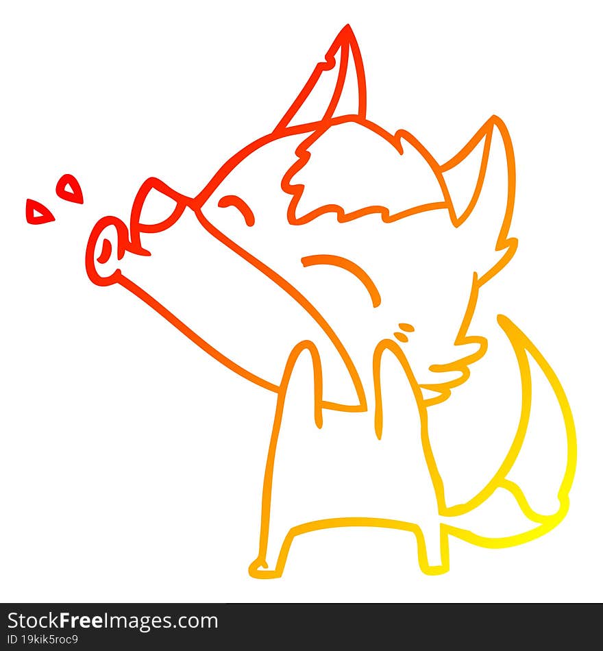 warm gradient line drawing howling wolf cartoon