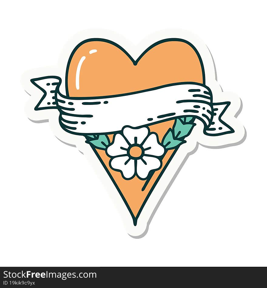 tattoo style sticker of a heart flower and banner