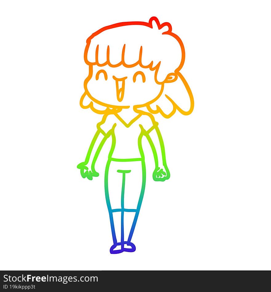 rainbow gradient line drawing of a cartoon woman