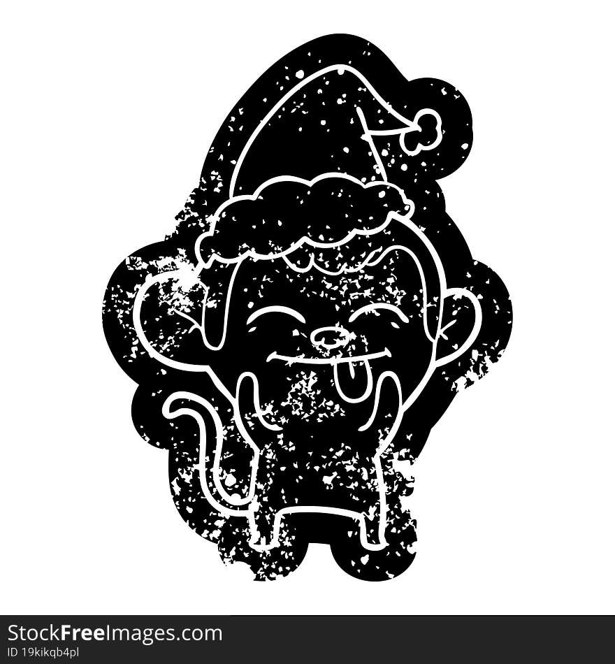 Funny Cartoon Distressed Icon Of A Monkey Wearing Santa Hat