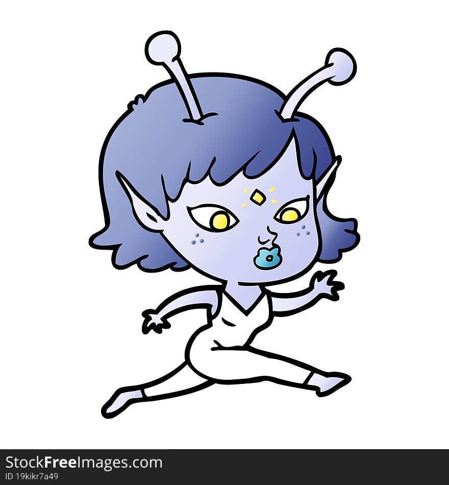 pretty cartoon alien girl running. pretty cartoon alien girl running