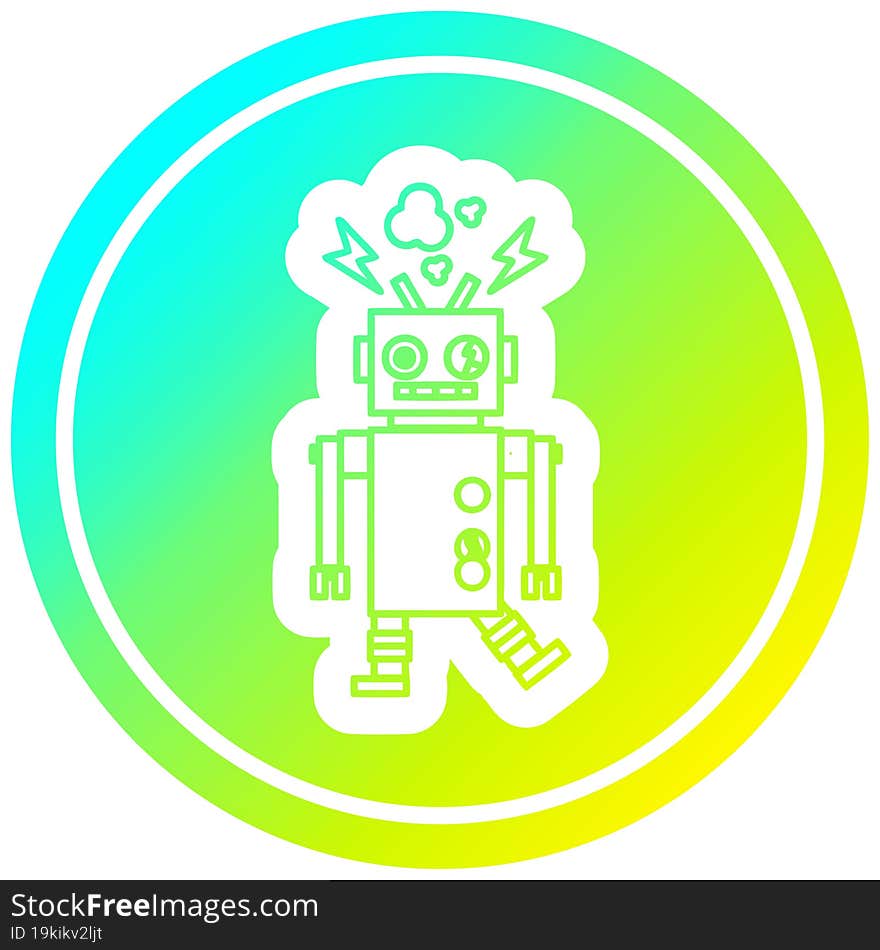 malfunctioning robot circular icon with cool gradient finish. malfunctioning robot circular icon with cool gradient finish