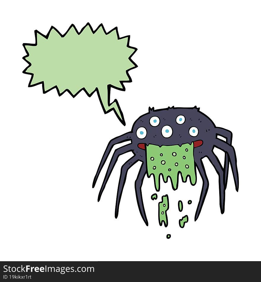 cartoon gross halloween spider with speech bubble